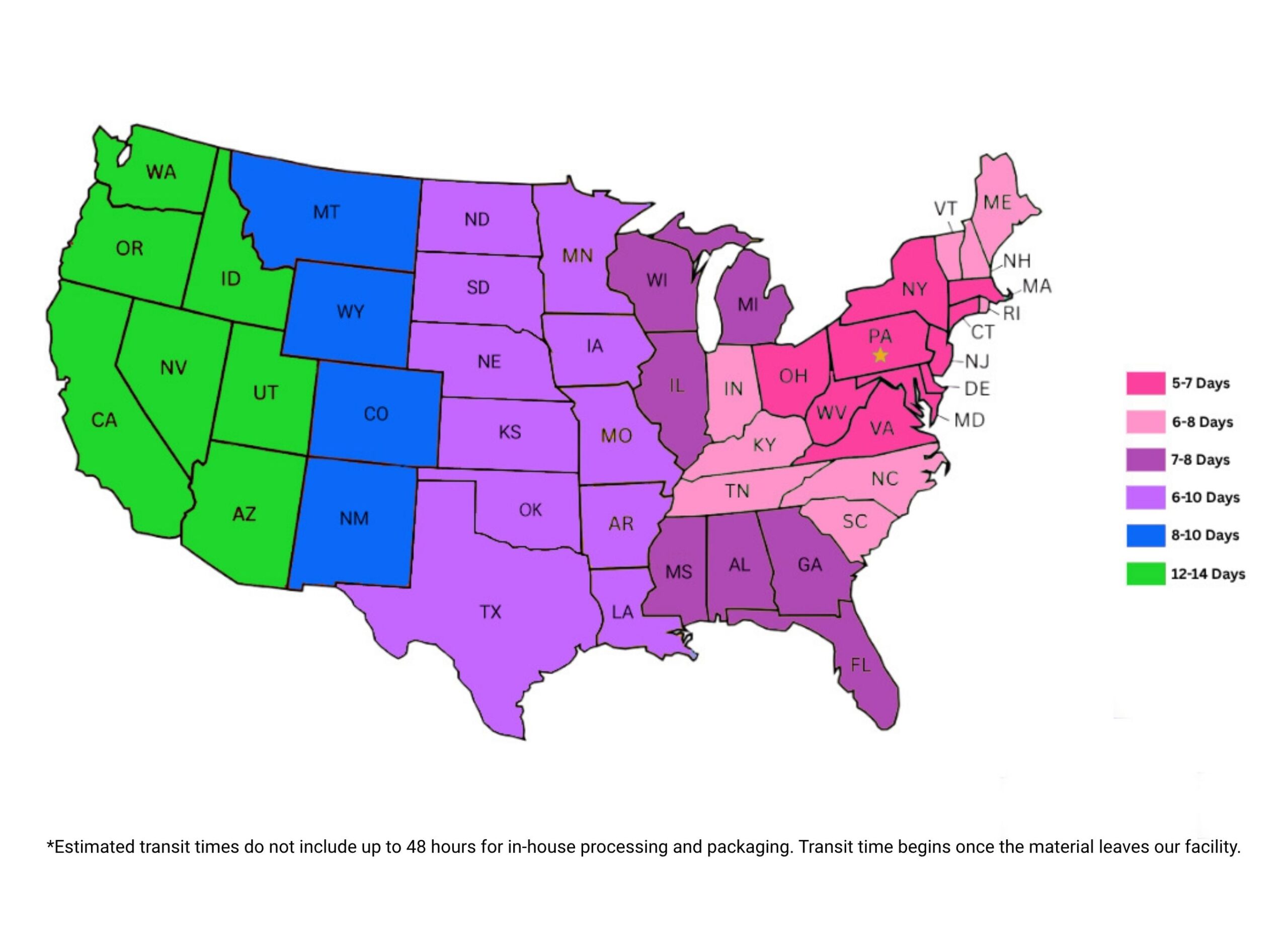 Homepage Estimated delivery times across the contiguous United States